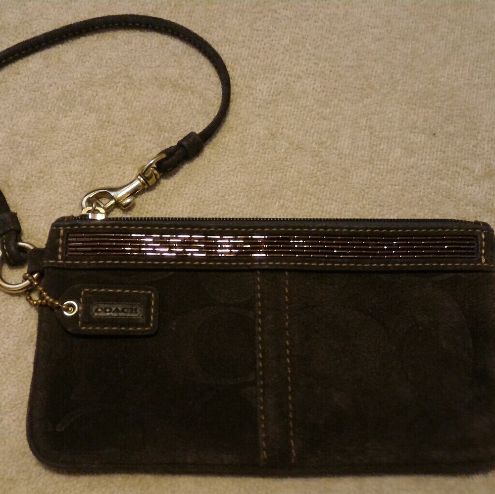 Like New Brown Suede Coach Wristlet